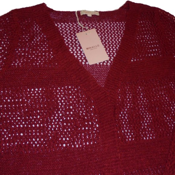 Cardigan Sweater NEW Knit dark red Duster long sleeve see-through - Picture 7 of 9